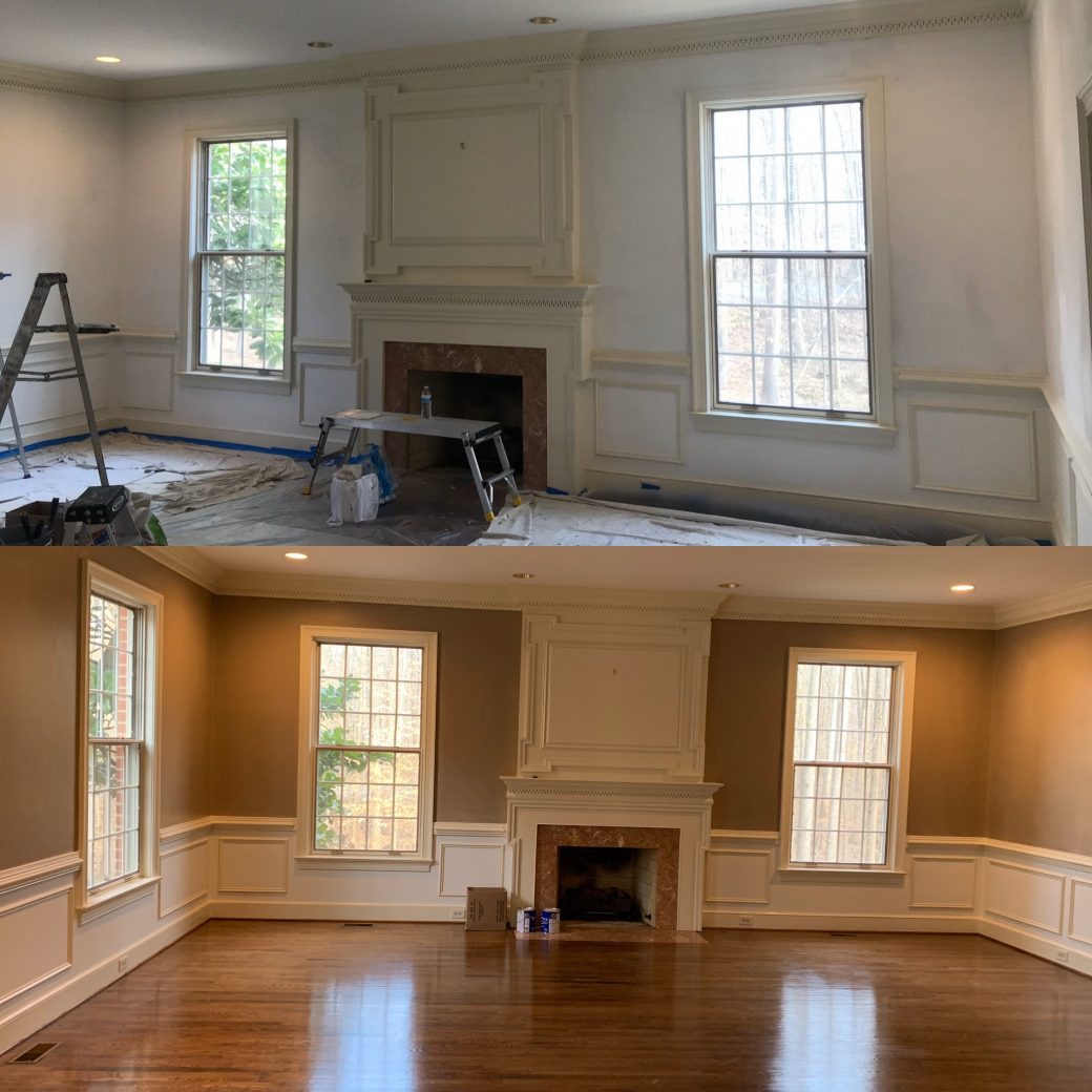 Before and after pictures, this job was in Fairfax Station homeowner asked us to remove an outdated wallpaper and paint with neutral colors, in this house we use Sherwin Williams paints